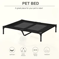PawHut Large Raised Dog Bed Cat Elevated Lifted Cooling Portable Camping Basket Outdoor Indoor Mesh Pet Cot Metal Frame Black(m-4)