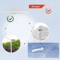 Outsunny Pop Up Foisor 2,45 x 2,45 m rezistent la apa cu franghii si cuie de otel si tesatura Oxford alba(m-6)