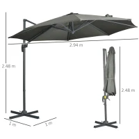 Outsunny Umbrela de Soare pentru Gradina Descentrata cu Inclinare Reglabila si Pivotanta la 360°, Ø294x248cm Gri(m-3)