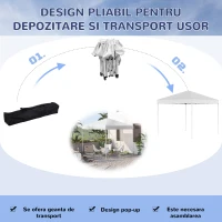 Outsunny Pop Up Foisor 2,45 x 2,45 m rezistent la apa cu franghii si cuie de otel si tesatura Oxford alba(m-5)