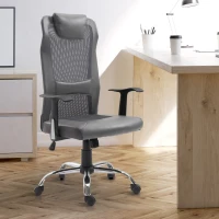 Vinsetto Office Chair, Computer Desk Chair, Mesh and PU Leather Swivel Chair with Adjustable Height and Rolling Wheels for Home Office Work Study, Grey(m-2)