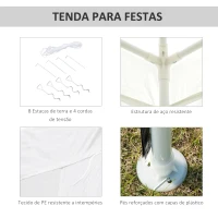 Outsunny Tenda de Jardim Desmontável Tenda para Exteriores com 4 Orifícios de Drenagem e Tubo de Aço 293x293x252 cm Branco(m-6)
