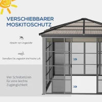 Outsunny Gartenpavillon mit Schiebedach, wetterbeständig, inkl. Moskitonetz, 365 cm x 300 cm x 262 cm, Schwarz + Khaki(m-6)