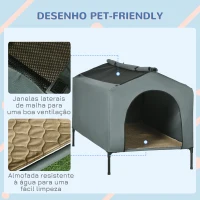 PawHut Casa para Cães com Cobertura Exterior Cama Elevada com Almofada e Janelas de Malha 130x85x95 cm Cinza(m-6)