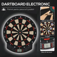 HOMCOM Tinta electronica pentru darts din PP cu 6 Sageti si Panou de Scor pentru Puncte, 44x39.5x2.2cm, Negru(m-5)