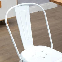 HOMCOM Set de 4 Scaune de Masa Industriale, Scaune de Bucatarie Industriale din Otel Stivuibile cu Spatar si Scaun Scobit pentru Camera de Zi, Camera de Luat Masa, Dormitor, Alb(m-8)