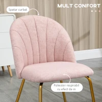 HOMCOM Set de 2 Scaune Moderne de Luat Masa, Scaune Decorative cu Scaun Tapitat, Picioare din Otel pentru Camera de Zi, Bucatarie, Birou, Roz(m-5)