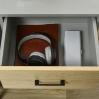 HOMCOM Set de 2 Noptiere, Masa Laterala cu Sertar, Raft de Depozitare, Masa laterala pentru Camera de Zi Dormitor, Gri si Stejar(m-8)