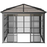 Outsunny Gartenpavillon mit Schiebedach, wetterbeständig, inkl. Moskitonetz, 365 cm x 300 cm x 262 cm, Schwarz + Khaki(m-8)