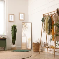 HOMCOM Oglinda cu design lung din lemn moderna, Oglinda decorativa de perete rustica, Oglinda de podea suspendata sau sprijinita, vertical sau orizontal, pentru sufragerie, dormitor, maro natural(m-2)