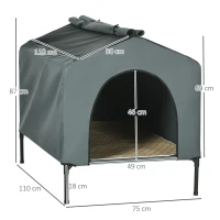 PawHut Casa para Cães com Cobertura Exterior Cama Elevada com Almofada Acolchoada e Janelas de Malha 110x75x87 cm Cinza(m-3)