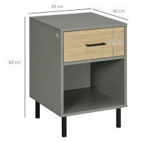 HOMCOM Set de 2 Noptiere, Masa Laterala cu Sertar, Raft de Depozitare, Masa laterala pentru Camera de Zi Dormitor, Gri si Stejar(m-3)