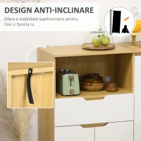 HOMCOM Dulap pentru Cuptor cu Microunde din PAL cu Raft deschis, doua Dulapioare si un Sertar, 90x40x98.5cm Alb si Lemn natur(m-7)