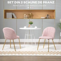 HOMCOM Set de 2 Scaune Moderne de Luat Masa, Scaune Decorative cu Scaun Tapitat, Picioare din Otel pentru Camera de Zi, Bucatarie, Birou, Roz(m-4)