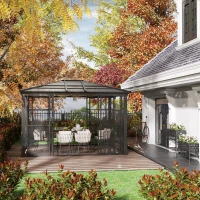 Outsunny Gartenpavillon mit Schiebedach, wetterbeständig, inkl. Moskitonetz, 365 cm x 300 cm x 262 cm, Schwarz + Khaki(m-2)