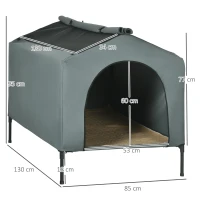 PawHut Casa para Cães com Cobertura Exterior Cama Elevada com Almofada e Janelas de Malha 130x85x95 cm Cinza(m-3)
