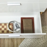 HOMCOM Dulap de Depozitare cu 4 Sertare, Dulap cu Usa si Rafturi Reglabile, Dulap de Depozitare cu Luciu Puternic pentru Camera de Zi, Camera de Luat Masa, Dormitor, Alb si Natur(m-9)