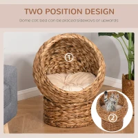 PawHut Wicker Cat Bed, Raised Rattan Cat Basket with Cylindrical Base, Soft Washable Cushion, 42 x 33 x 52cm - Brown(m-6)