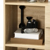 HOMCOM Biblioteca de Perete din MDF si Metal cu 2 Sertare, 2 Dulapioare si 4 Rafturi Deschise, 80x35x155 cm, culoare Lemn natur(m-9)