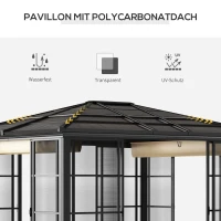 Outsunny Gartenpavillon mit Schiebedach, wetterbeständig, inkl. Moskitonetz, 365 cm x 300 cm x 262 cm, Schwarz + Khaki(m-4)