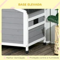 PawHut Casa para Cães de Madeira Casa para Animais de Estimação com Teto Asfáltico 2 Janelas Porta com Cortina 97x72x65 cm Cinza(m-8)