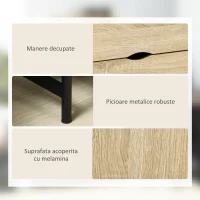 HOMCOM Biblioteca de Perete din MDF si Metal cu 2 Sertare, 2 Dulapioare si 4 Rafturi Deschise, 80x35x155 cm, culoare Lemn natur(m-7)
