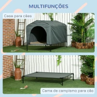 PawHut Casa para Cães com Cobertura Exterior Cama Elevada com Almofada e Janelas de Malha 130x85x95 cm Cinza(m-5)