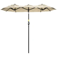 Outsunny parasol, tuinparasol, kantelbaar, met handslinger, windkap, polyester+staal, kaki, 285 x 147 cm(m-1)