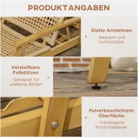 Outsunny Gartenliege, 3-stufig verstellbare Rücklehne, dekorative Rattanoptik, Aluminiumrahmen, 70 x 195 x 54 cm(m-6)