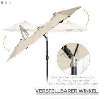 Outsunny parasol, tuinparasol, kantelbaar, met handslinger, windkap, polyester+staal, kaki, 285 x 147 cm(m-4)