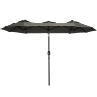 Outsunny parasol, tuinparasol, kantelbaar, met handslinger, winddak, polyester+staal, grijs, 285 x 147 cm(m-1)