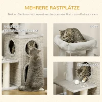 PawHut kattenboom met kattengrot, kattenbed en speelbal, 60 cm x 40 cm x 91 cm, lichtgrijs+naturel(m-4)