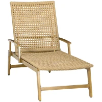Outsunny Gartenliege, 3-stufig verstellbare Rücklehne, dekorative Rattanoptik, Aluminiumrahmen, 70 x 195 x 54 cm(m-1)
