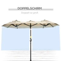 Outsunny parasol, tuinparasol, kantelbaar, met handslinger, windkap, polyester+staal, kaki, 285 x 147 cm(m-5)