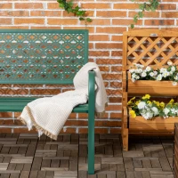 Outsunny stalen tuinbank, 2-zits parkbank met rugleuning en armleuning, bank met bloemmotief, voor tuin, balkon, max. 240 kg, donkergroen, 127 x 63 x 83 cm(m-7)