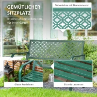Outsunny stalen tuinbank, 2-zits parkbank met rugleuning en armleuning, bank met bloemmotief, voor tuin, balkon, max. 240 kg, donkergroen, 127 x 63 x 83 cm(m-4)