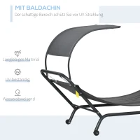 Outsunny Sonnenliege Hängematte Gartenliege, mit Baldachin, wetterbeständig, 240 cm x 92 cm x 148 cm, Dunkelgrau(m-4)