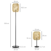 HOMCOM 2-delige lichtset. 1 vloerlamp, 1 tafellamp, 38 cm x 38 cm x 158 cm, naturel + zwart(m-3)
