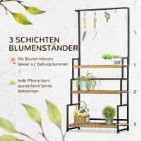 Outsunny 3-laags plantenrek, bloementrap met bevestigingshaken, tuinplantenstandaard, natuurlijk hout, 80 cm x 36 cm x 174 cm(m-4)