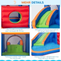 Outsunny springkasteel, met ruches, springkussen, zwembad, opblaasbaar, incl. elektrische pomp, voor maximaal 3 kinderen, 380 x 340 x 170 cm(m-7)