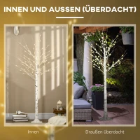 HOMCOM kunstboom, kunsberk, met LED-verlichting, warm wit, realistisch, witte bast, 22 x 22 x 180 cm(m-7)