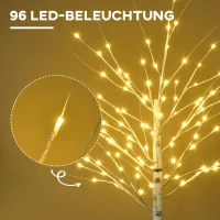 HOMCOM kunstboom, kunsberk, met LED-verlichting, warm wit, realistisch, witte bast, 22 x 22 x 180 cm(m-4)