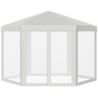 Outsunny Tenda Hexagonal Tenda de Jardim com Rede Mosquiteira Portas com Zíper e Orifícios de Drenagem 197x250 cm Creme(m-1)