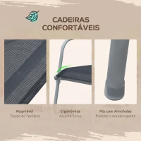 Outsunny Conjunto de Refeição 7 Peças com Mesa de Vidro Temperado e 6 Cadeiras Empilháveis com Apoio para os Braços 150x90x72 cm Preto e Cinza(m-6)