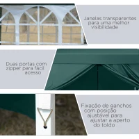 Outsunny Tenda de Jardim com Paredes Laterais Amovíveis Janelas Porta com Zíper e Bolsa de Transporte 295x295x195-258 cm Verde(m-7)