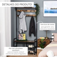 HOMCOM Móvel Cabide de Entrada com 3 Prateleiras 9 Ganchos Armário de Entrada com Cabides de Estilo Industrial 84x34,5x180cm Marrom(m-7)