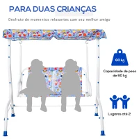 Outsunny Baloiço de Jardim Infantil de 2 Lugares com Toldo Ajustável em Ângulo e Cintos de Segurança ao Ar Livre 110x70x110 cm Azul(m-4)