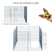 PawHut Parque para Animais de Estimação com 8 Paineis 63x91cm Cerca para Animais de Estimação com Porta com Trava para Jardim Pátio Exterior Prata(m-7)