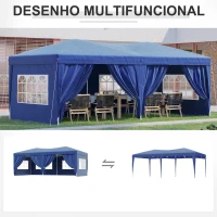 Outsunny Tenda para Festas com Paredes Laterais Amovíveis 2 Portas com Zíper 4 Janelas e Bolsa de Transporte 591x297x255 cm Azul(m-4)