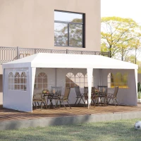 Outsunny Tenda para Festas 591x297x255cm Tenda de Jardim Dobrável com 4 Paredes Laterais com Janelas Branco(m-2)